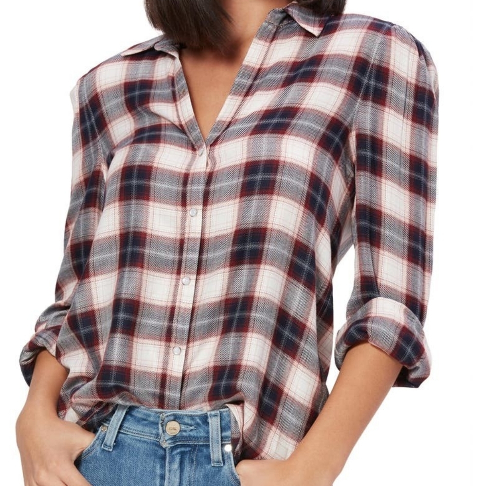 NWT Paige Enid white & navy blue plaid shirt